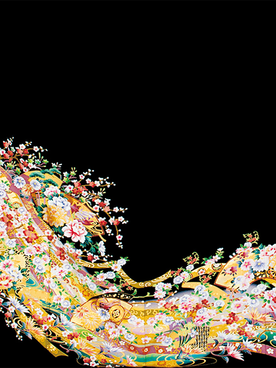 【M】 扇面四季花に短冊･淡