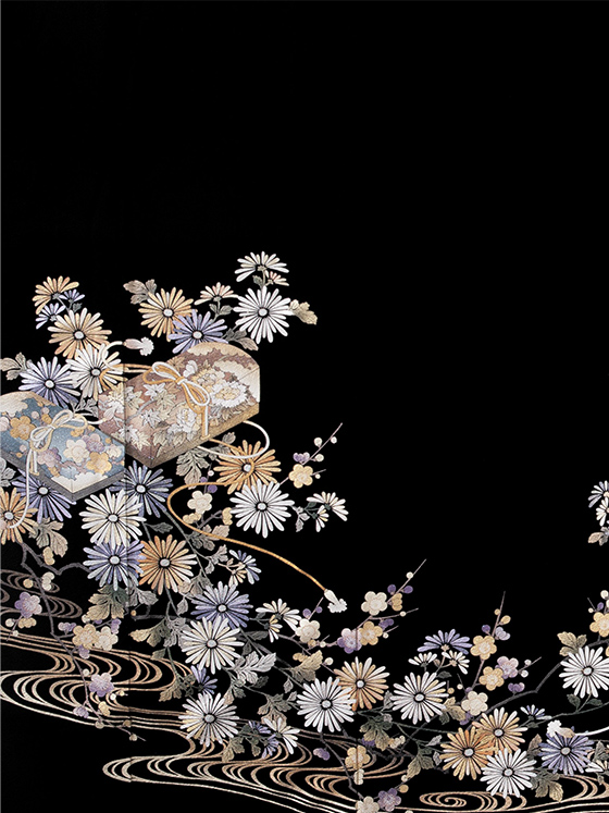 M】 和田光正作 文箱に菊梅流水文様/ 090040010493｜hanamizuki