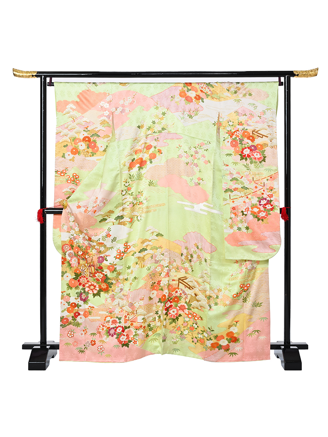 【M-68】 ミントグリーン　御所車に四季花
