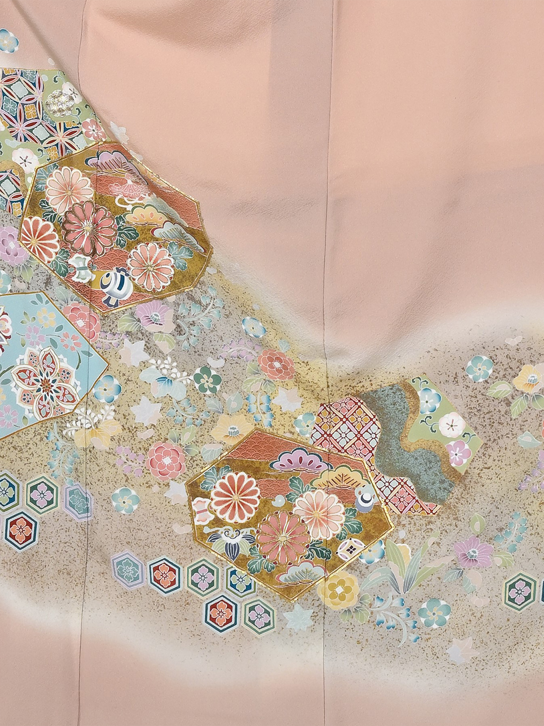 【M】 ピンク器物模様に四季花