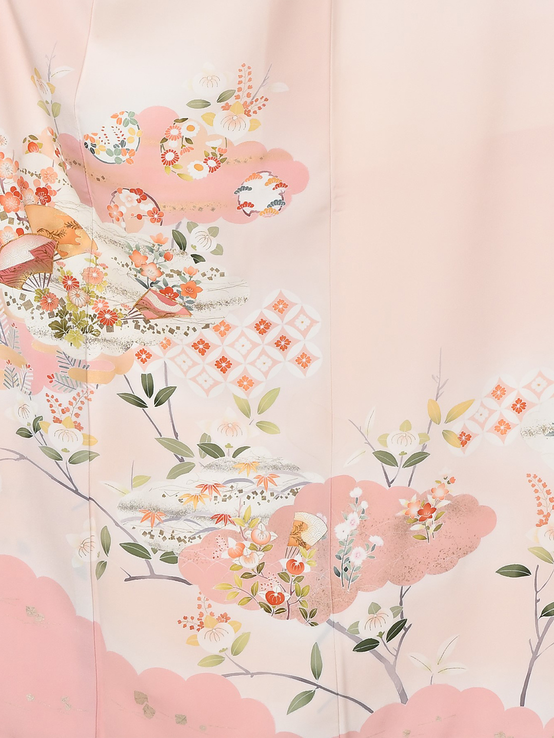 【M】 ピンク扇に四季花